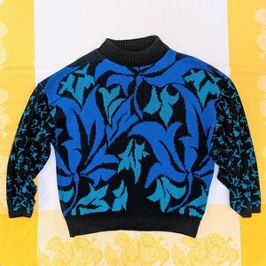 Blue and Black Patterned Sweater